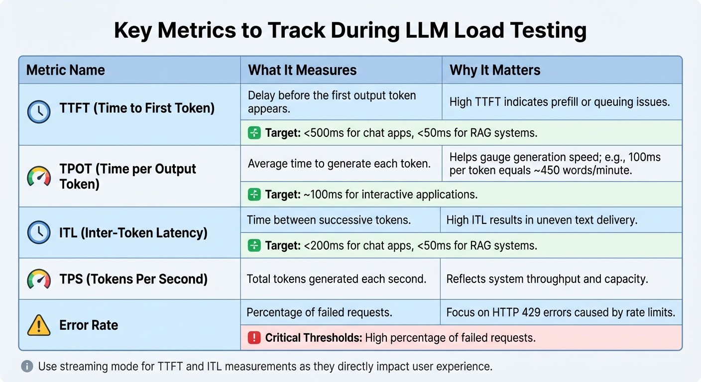 LLM Load Testing Key Metrics Comparison Chart