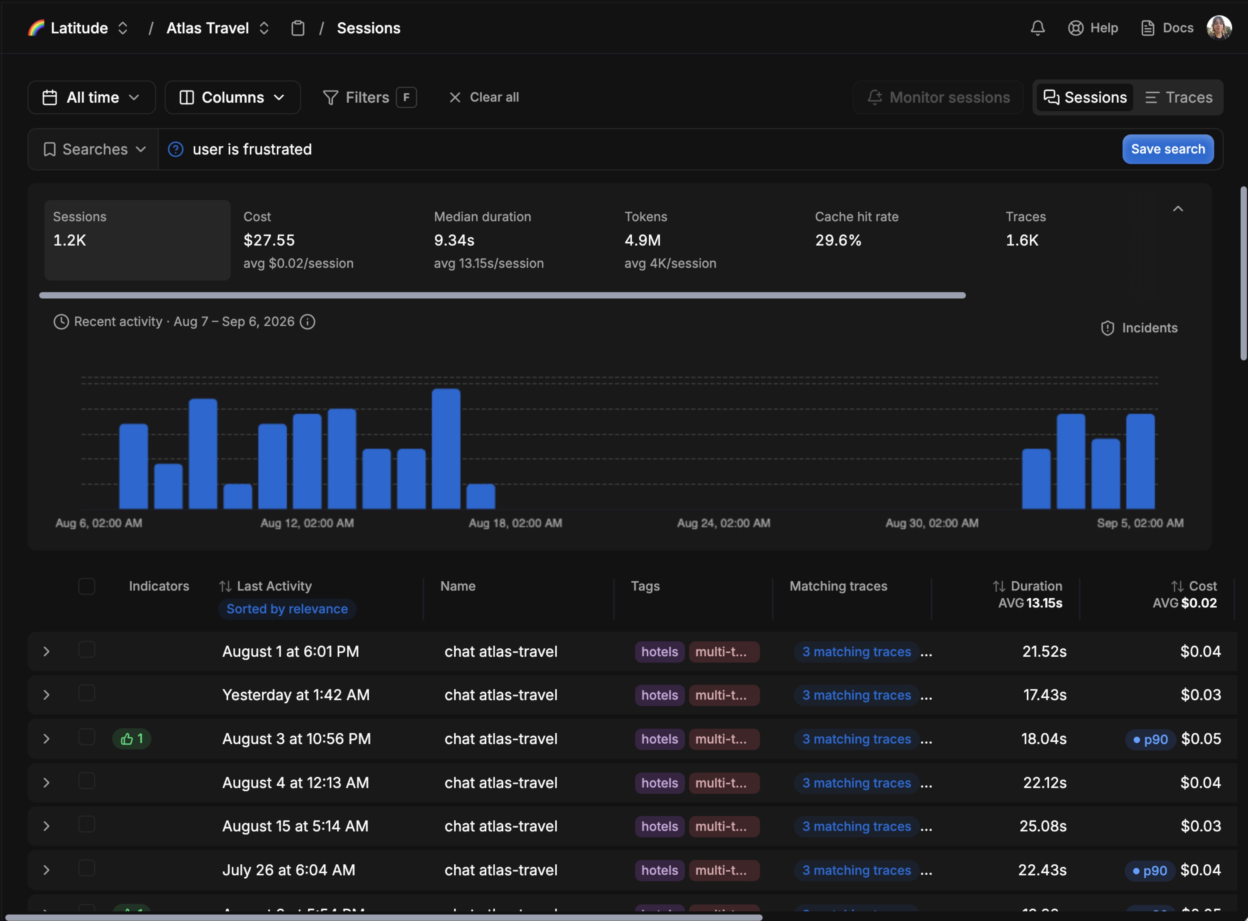 Latitude Search results for the natural-language query “user is frustrated”